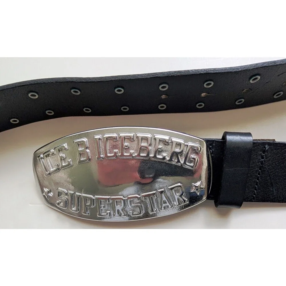 Vintage Ice Iceberg Superstar Leather Studded Belt Size 36 Made in Italy